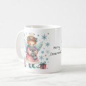 Mug Ange de Noël blanc rose et bleu (Devant gauche)