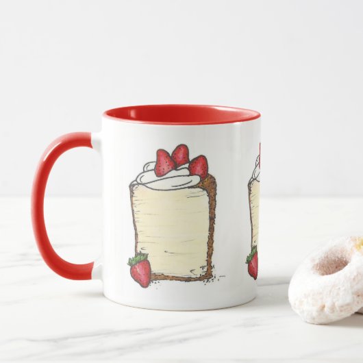 Mug Angel Food Cake Slice Strawberries Dessert Foin (Avec donut)