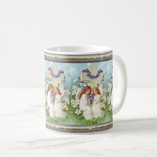 Mug Anges Mignons Avec Croix Et Fleurs (Devant droit)