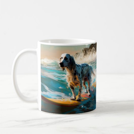 Mug Anglais Setter Beach Surfing Painting (Gauche)
