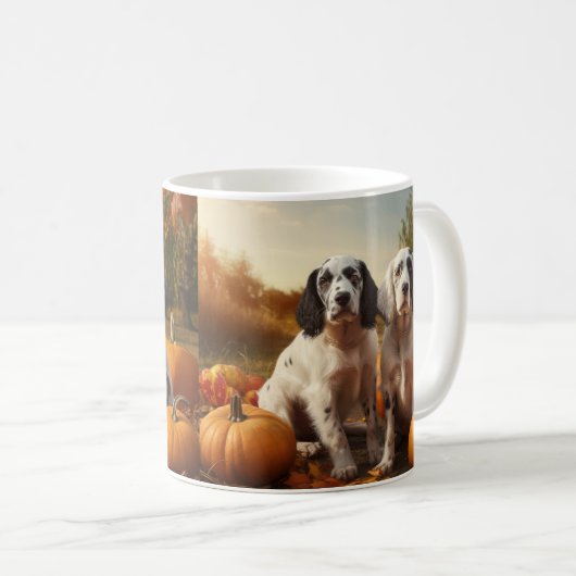 Mug Anglais Setter Puppy Automne Citrouille de plaisir (Devant droit)