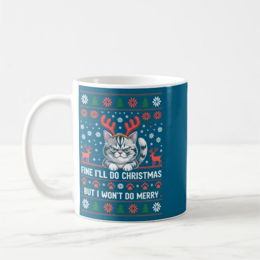 Mug Angry Antler Cat Funny Xmas Ugly Sweater Long Slee (Gauche)