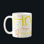 Mug Angus<br><div class="desc">Angus. Show and wear this popular beautiful male first name designed as colorful wordcloud made of horizontal and vertical cursive lettering typographiy in different sizes and adorable fresh colors. Wear your positive american name or show the world whom you love or adore. Merch with this soft text artiwork is a...</div>