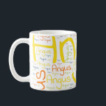 Mug Angus<br><div class="desc">Angus. Show and wear this popular beautiful male first name designed as colorful wordcloud made of horizontal and vertical cursive lettering typographiy in different sizes and adorable fresh colors. Wear your positive american name or show the world whom you love or adore. Merch with this soft text artiwork is a...</div>