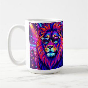 Mug Animal de fête au néon lion – Graphisme rétro colo