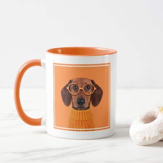Mug Animaux de bébés cutest | Chandail orange Dachshun (Avec donut)