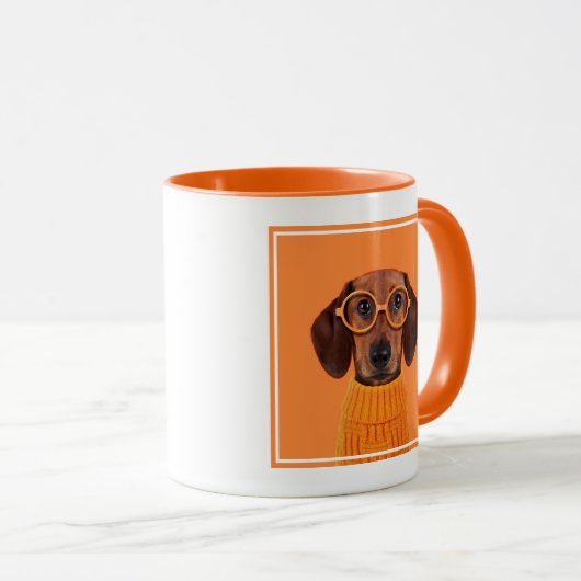 Mug Animaux de bébés cutest | Chandail orange Dachshun (Devant droit)