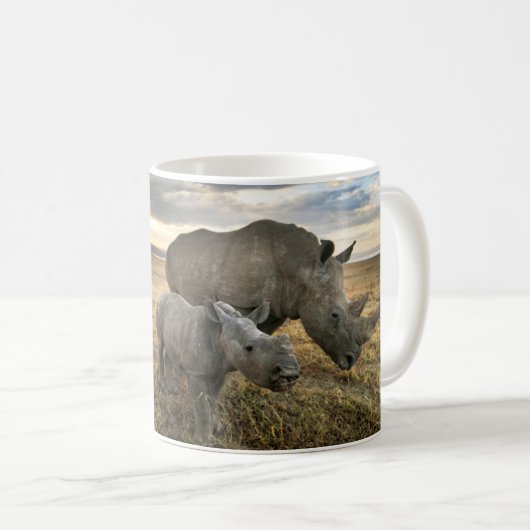 Mug Animaux de bébés cutest | White Rhino & Calf (Devant droit)