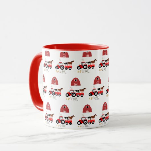 Mug Animaux de ferme et tracteur rouge Garçons Barnyar (Devant gauche)