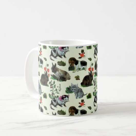 Mug Animaux de jardin Fleurs de chat lapin de chat (Devant gauche)