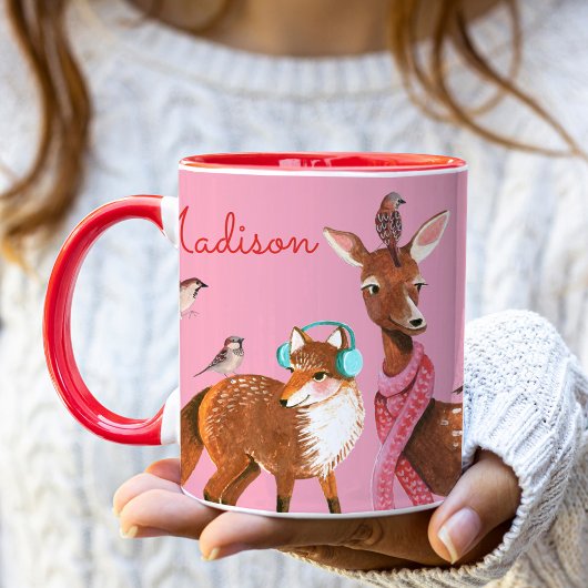 Mug Animaux de la Forêt Nom Personnalisé Noël