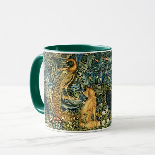 Mug ANIMAUX FORESTIERS, RAVEN, FOX, PEACOCK Blue Green (Devant gauche)
