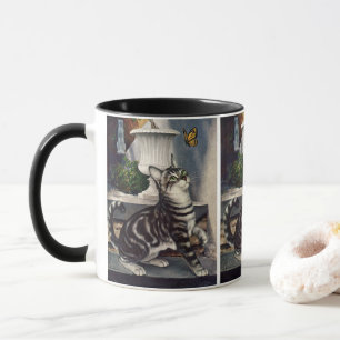 Mug Animaux vintage, chat tigré mignon et papillon