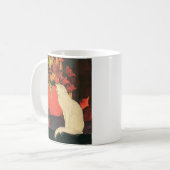 Mug Animaux Vintage, Élégant Chat Blanc, Fleurs d'Auto (Devant gauche)