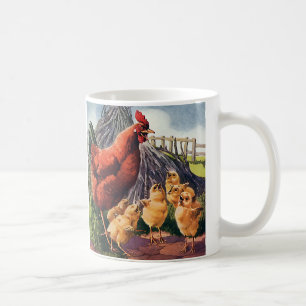 Mug Animaux Vintage, Poule avec poussins à la ferme