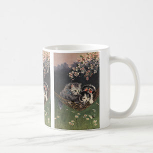 Mug Animaux vintages, chat Tabby ou chatons dans un ha