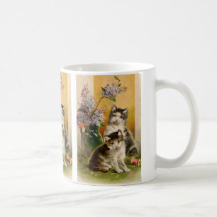 Mug Animaux vintages, chats victoriens mignons et fleu