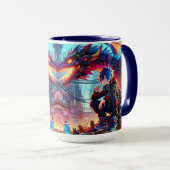 Mug Anime Boy et Dragon dans un monde dystopique (Devant droit)