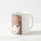 Mug Anime brune fille aux yeux bleus surpris (Devant droit)