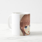 Mug Anime brune fille aux yeux bleus surpris (Devant gauche)