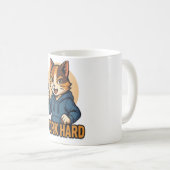 Mug Anime Cat - WORK HARD Motivational Japanese style (Devant droit)