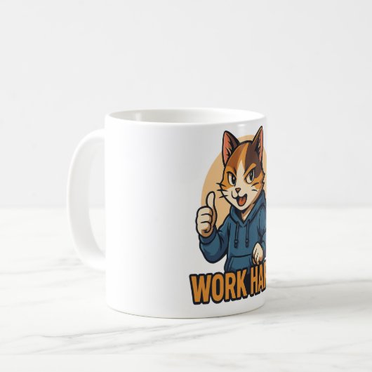 Mug Anime Cat - WORK HARD Motivational Japanese style (Devant gauche)