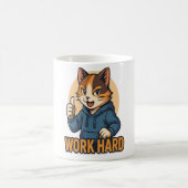 Mug Anime Cat - WORK HARD Motivational Japanese style (Centre)