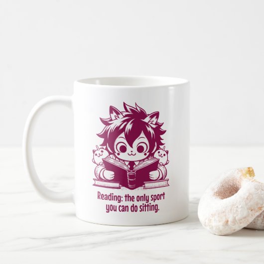 Mug Anime Catboy lit un livre et une citation drôle (Avec donut)