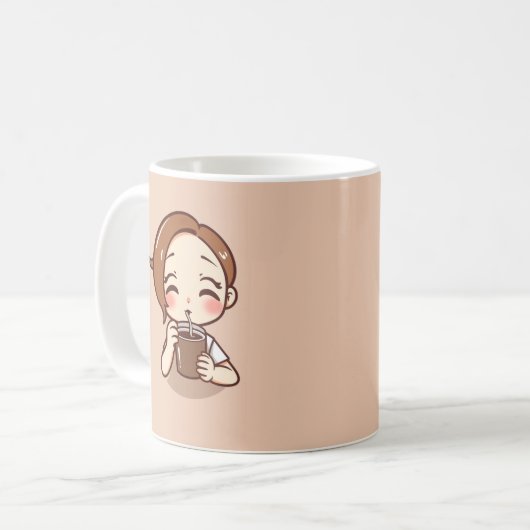 Mug Anime Chibi fille avec café (Devant gauche)