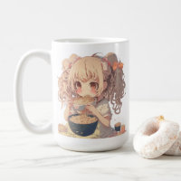 Anime Girl Manger Ramen nouilles Personnalisées