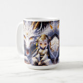 Mug Anime Girl Warrior et Dragon Ai Art (Devant gauche)