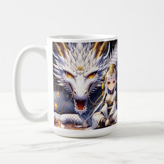 Mug Anime Girl Warrior et Dragon Ai Art (Gauche)
