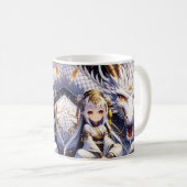 Mug Anime Girl Warrior et Dragon Ai Art (Devant droit)