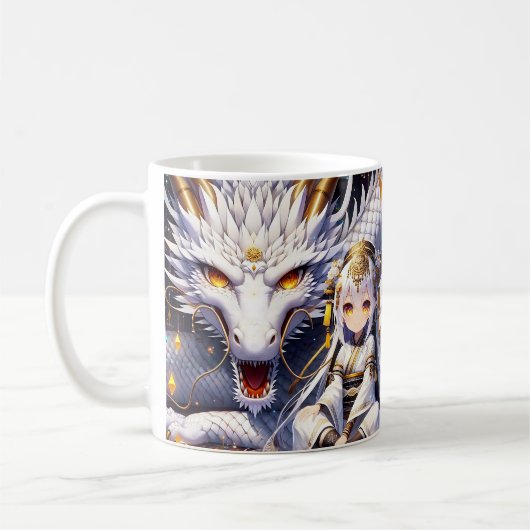 Mug Anime Girl Warrior et Dragon Ai Art (Gauche)