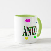 Mug Anita, Nom Logo Avec Coeurs Amoureux, (Devant droit)