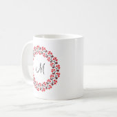 Mug Anneau de fleur rouge Monogramme personnalisé init (Devant gauche)