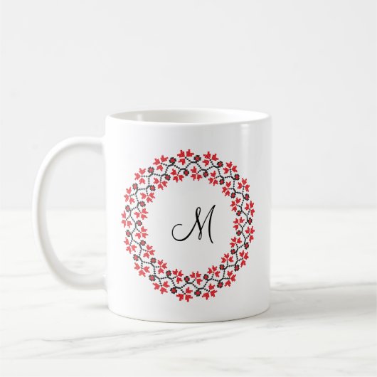 Mug Anneau de fleur rouge Monogramme personnalisé init (Gauche)