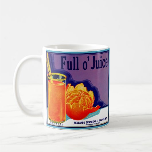 Mug Années 1930 Plein o’ Juice orange crate étiquette (Gauche)