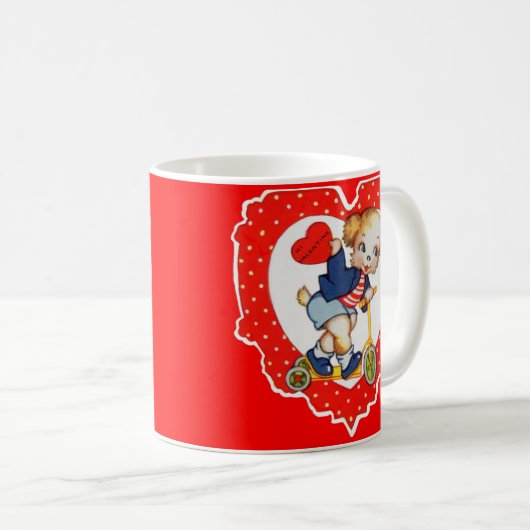 Mug Années 1930 Valentine chiot chien équitation scoot (Devant droit)