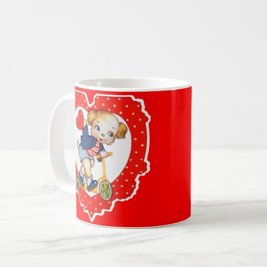 Mug Années 1930 Valentine chiot chien équitation scoot (Devant gauche)