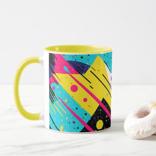 Mug Années 80 Motif géométrique rétro (Avec donut)