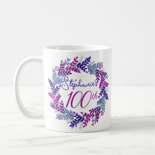 Mug Anniversaire 100 ans élégant monogramme rose et vi