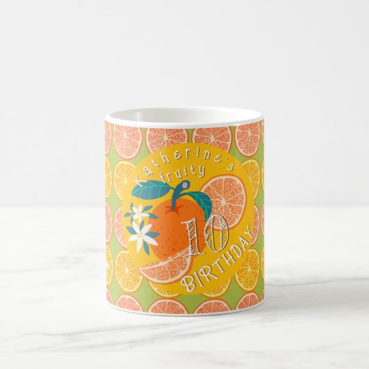 Mug Anniversaire 10 ans Orange Fruité Vert (Centre)