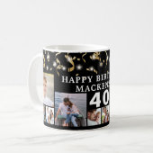 Mug Anniversaire 10 Photo Black Gold Confetti Lumières (Devant gauche)