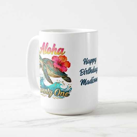 Mug Anniversaire 21 ans Tortue de mer tropicale person (Devant gauche)