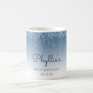 Mug Anniversaire 80 Ans Personnalisé Glitter Bleu Drip