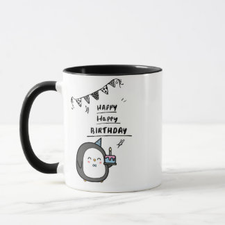 Mug anniversaire avec un manchot chantant mignon