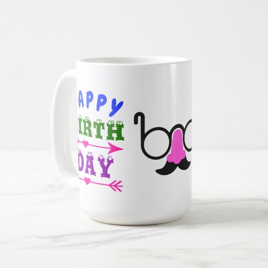 Mug Anniversaire Avril Fool's Day Mustache lunettes 15 (Devant gauche)