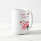 Mug Anniversaire botanique élégant de Pink Peony (Devant droit)