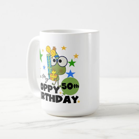 Mug Anniversaire de houblon de Froggie cinquantième (Devant gauche)